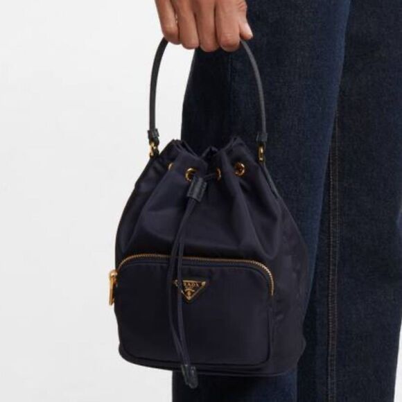 Prada Handbags - Prada Navy Blue Hobo Bag with Gold Accents